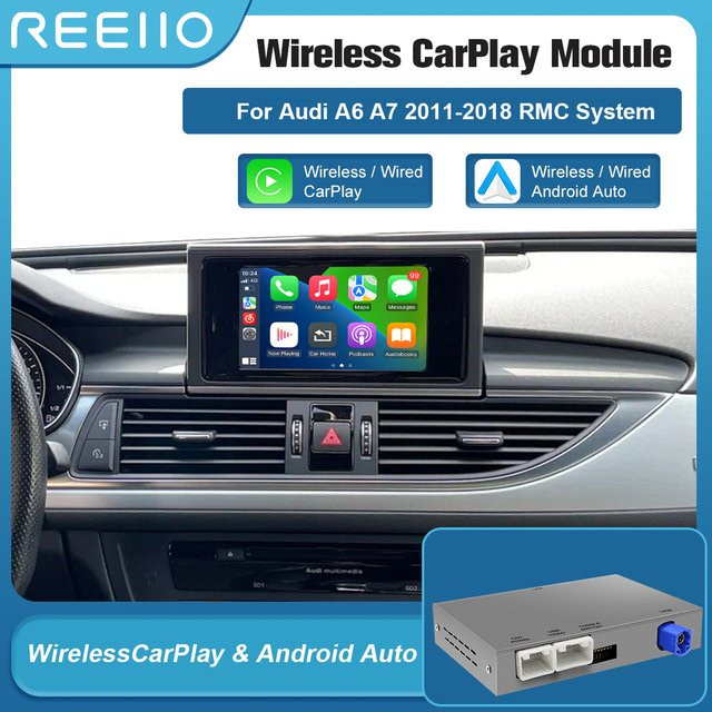 Drahtloses CarPlay und Android Auto Interface Retrofit Kit für Audi A6 C7 und A7 2012-2016 mit RMC/HN + R System Decoder Box Modul und Airplay in Schwarz - Bild 1