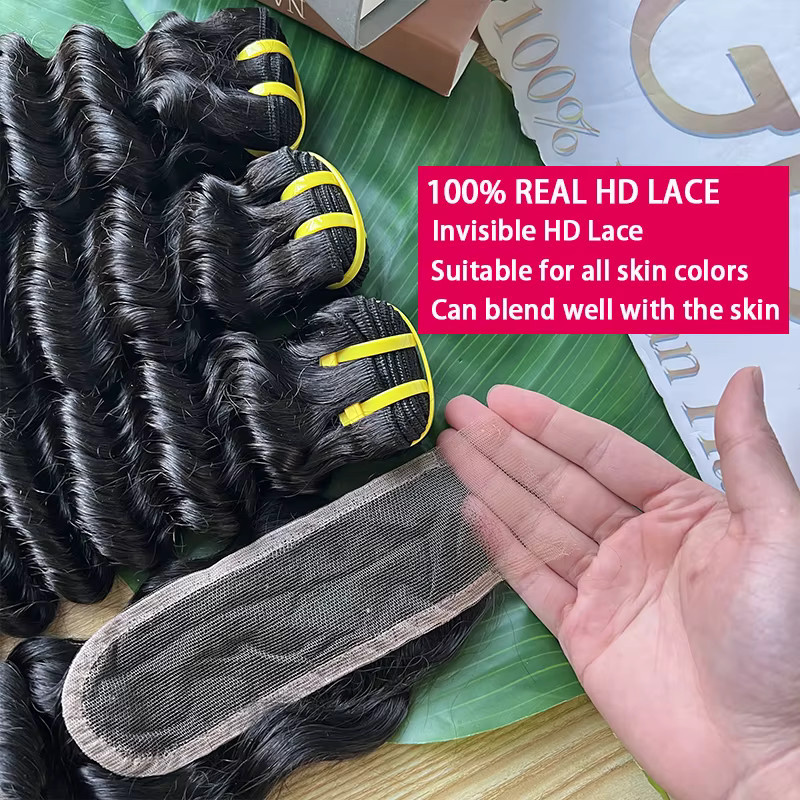 GDYLuxury Deep Wave Echthaar-Bundles mit 2x6 HD Lace Closure, Unisex - Bild 3