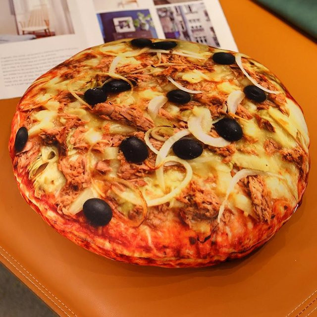 Yiran Health & Beauty Pizza Plüschkissen mit Reißverschluss, Rundes Snackkissen im Pizza-Design, Mehrfarbig - Bild 1