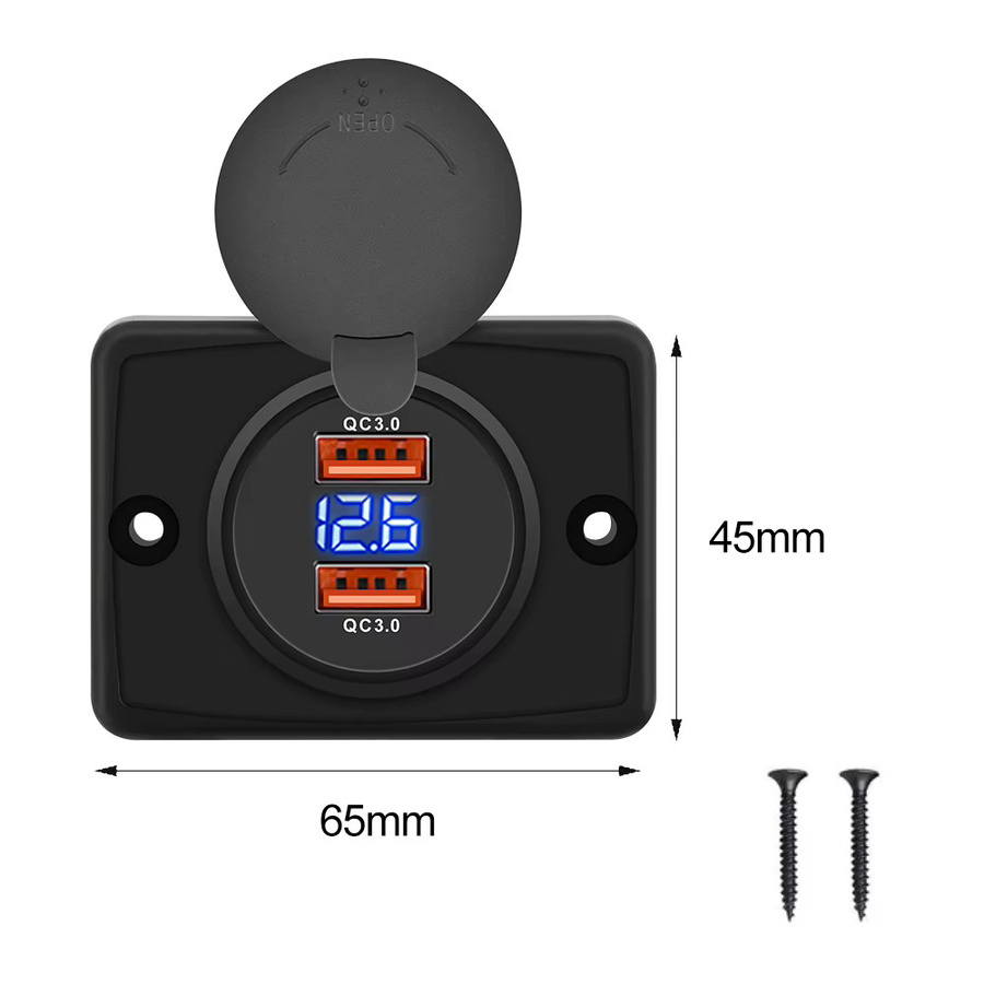 Kebidumei 48W Dual Port Schnellladesteckdose mit PD und QC3.0 USB-C, Power Panel mit LED Ein/Aus-Schalter, Schwarz - Bild 4