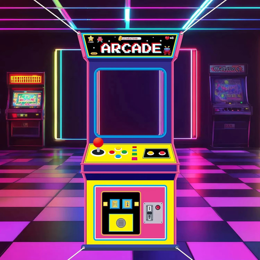 OURFETE Retro-Arcade-Spielautomat Fotohintergrund in Multicolor für Videospiel-Themenpartys - Bild 3