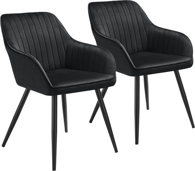 tectake Esszimmerstuhl Marilyn 2er Set, gepolstert in Samtoptik mit Steppmuster und Stahlbeinen, Schwarz, B: 58 cm, T: 62 cm, H: 82 cm - Bild 2