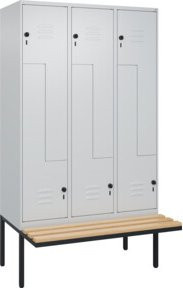 C+P Z-Spind Classic PLUS Sitzbank mit 6 Fächern und Sicherheits-Drehriegel, Farbe Grau, Sitzfläche aus Buche-Hartholz, B/T/H: 212,0 x 120,0 x 81,5 cm - Bild 1