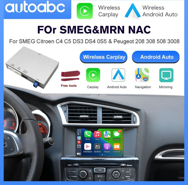 AUTOABC Drahtlose CarPlay und Android Auto Adapter für Peugeot und Citroen SMEG & MRN inklusive Rückfahrkamera - Bild 1