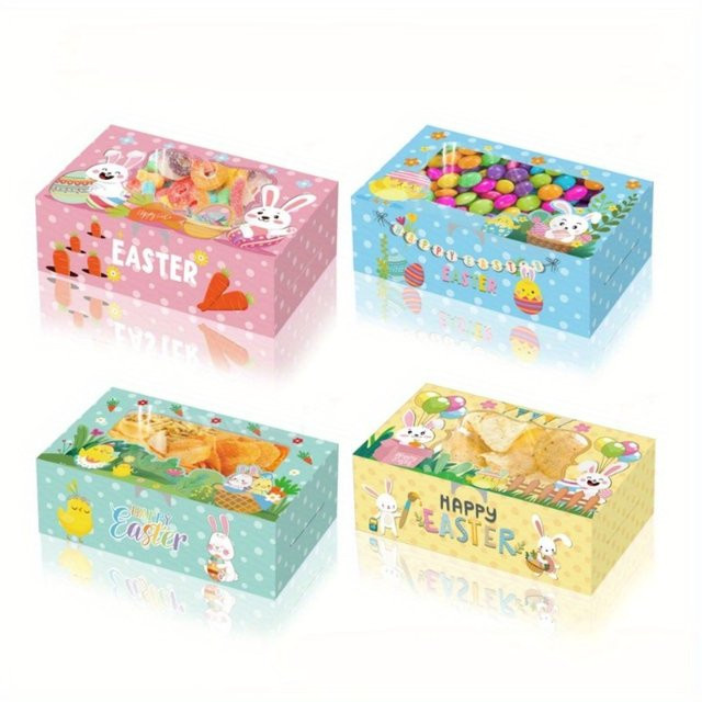12 Stück Oster-Geschenkboxen mit Sichtfenster in bunten Motiven aus Papier - Bild 1