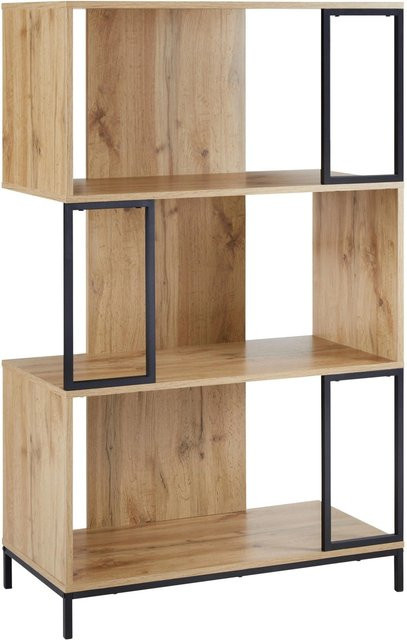 Bessagi Home Regal Geny im Industrial Design aus MDF und Metall, Eichefarben/Schwarz, B: 40,0 cm, H: 136,0 cm, T: 3,0 cm - Bild 1
