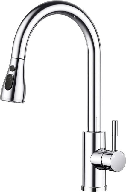 AICA Küchenarmatur Chrom mit ausziehbarer Spout und zwei Wasserauslassmodi, 360 Grad drehbar - Bild 1