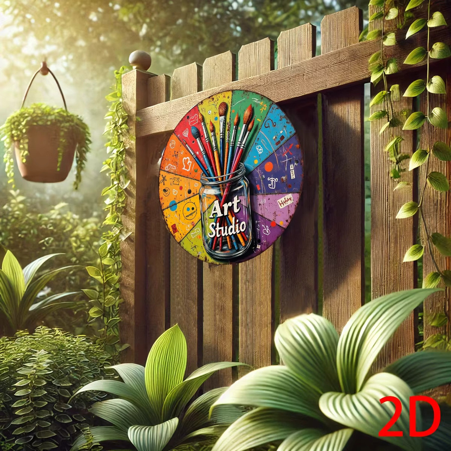 Potdemiel Vintage Art Studio Metallschild Rund, Bunte Wanddekoration aus Aluminium mit Abstract Design, Durchmesser: 20 cm - Bild 5