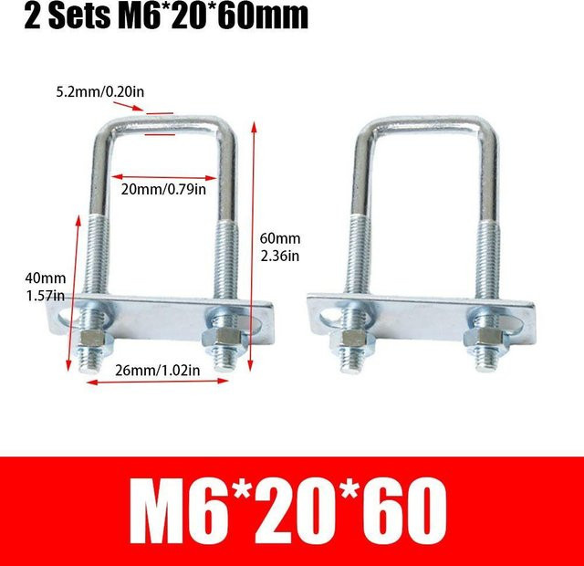 2 Sets rechtwinklige U-Bügel Rohrschellen aus Eisen in Silber von YTmfish mit M6x20x60mm Vierkantbolzen - Bild 1