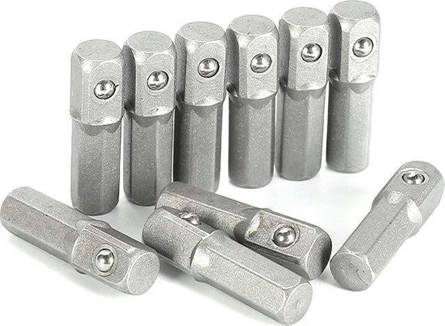 Vibratite 10er Set ImpactSocket Adapter Konverter 1/4 Hex Schaft zu 1/4 Vierkant in Silber, 25mm Länge - Bild 1