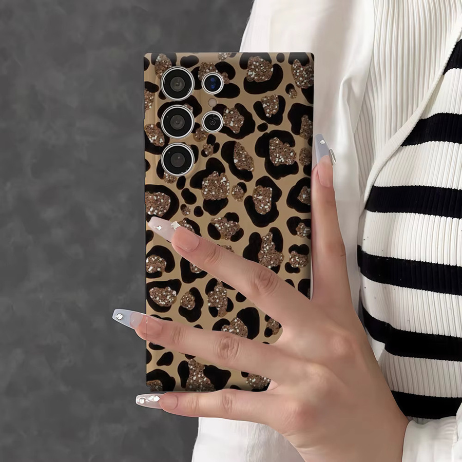 Glitzernde Leoparden-Handyhülle für Samsung Galaxy S25 Ultra, S24 und S23 Ultra Plus in Braun mit glänzender Doppelschicht-Rückabdeckung - Bild 3