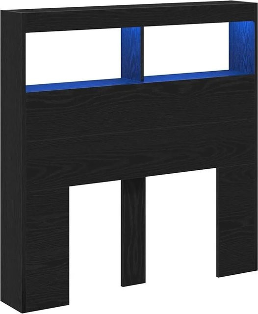 vidaXL LED-Kopfteil mit Ablagen und USB-Anschluss in Schwarz Eichen-Optik, B/T/H: 100 x 17 x 102 cm - Bild 1