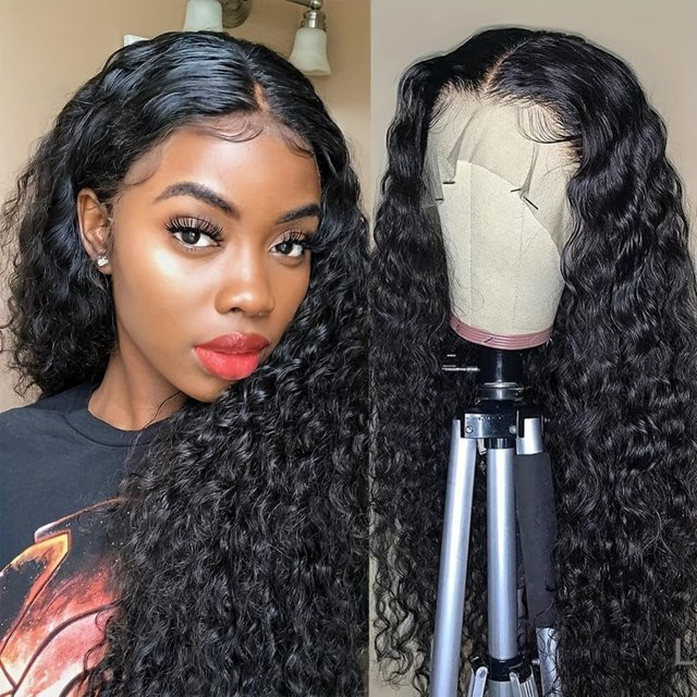 FIUMER Deep Wave Lace Front Perücke aus Echthaar, 200% Dichte, HD transparent, Damen - Bild 1