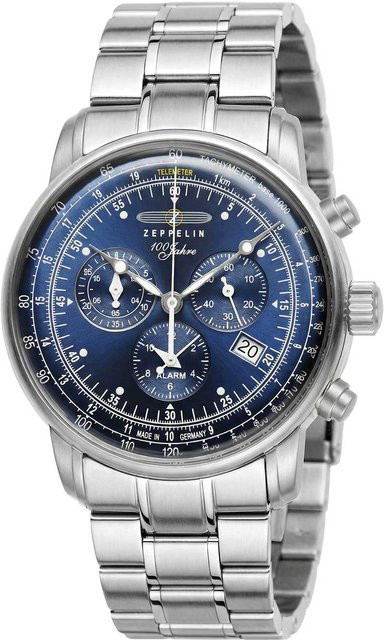 Zeppelin Chronograph, Quarz, Edelstahl, Blau, 43 mm, Herren - Bild 1
