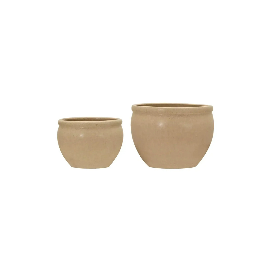 House Doctor Vale Blumentopf aus Steingut in Beige, 2er Set, rund und modern - Bild 1