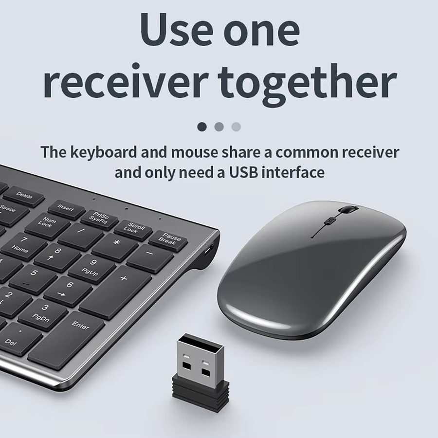 Dreamburgh Kabelloses Tastatur-Maus-Set mit Bluetooth und 2.4G in Silber, Wiederaufladbar und Ultra-dünn für Computer, Büro und Gaming - Bild 2