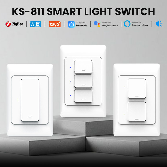 VBU Tuya Zigbee 3.0 Intelligenter Wandschalter als Wanddruckknopf in Weiß mit Sprachsteuerung für Google Home und Alexa - Bild 1