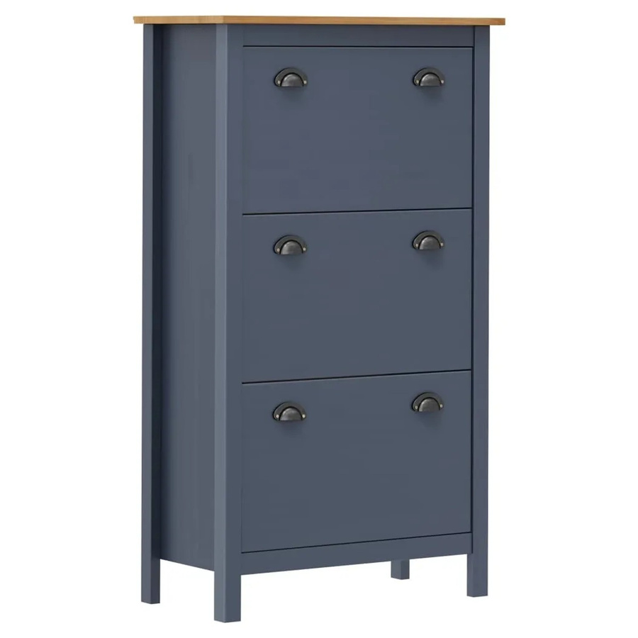 vidaXL Schuhschrank Hill aus massivem Kiefernholz, Grau, B/T/H: 72 x 35 x 124 cm - Bild 2