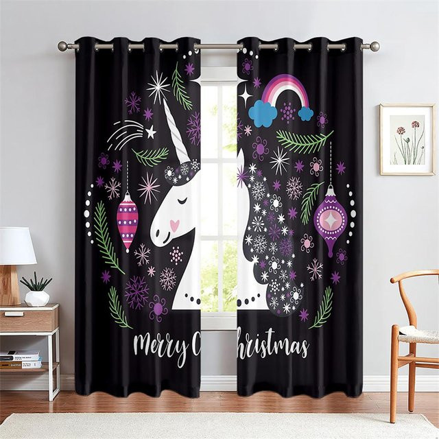 Einhorn Vorhänge mit Regenbogen-Motiv für Kinderzimmer und Wohnzimmer, 2er-Set aus Polyester, Mehrfarbig, B: 50 cm, H: 130 cm - Bild 1