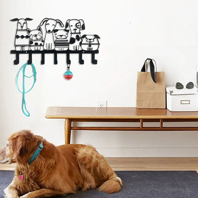 DDPNKL Schlüsselhalter aus Eisen mit Hundethema und 7 Haken in Schwarz im Vintage-Design zur Wandmontage - Bild 1