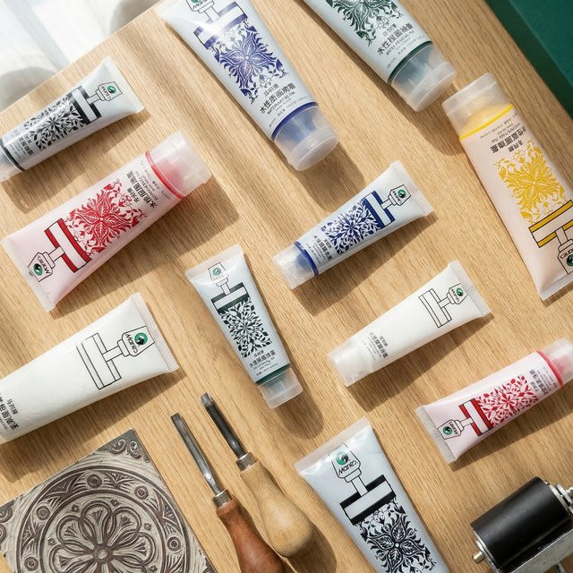 Marie's Wasserbasierte Druckfarbe Gelb 75ml für Linoleum, Holz und Weichblockoberflächen - Bild 1