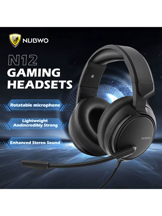 NUBWO N12 Gaming-Headset in Schwarz mit 3,5 mm Klinkenanschluss und flexiblem Mikrofon für Xbox One und PlayStation 4/PS3 - Bild 2