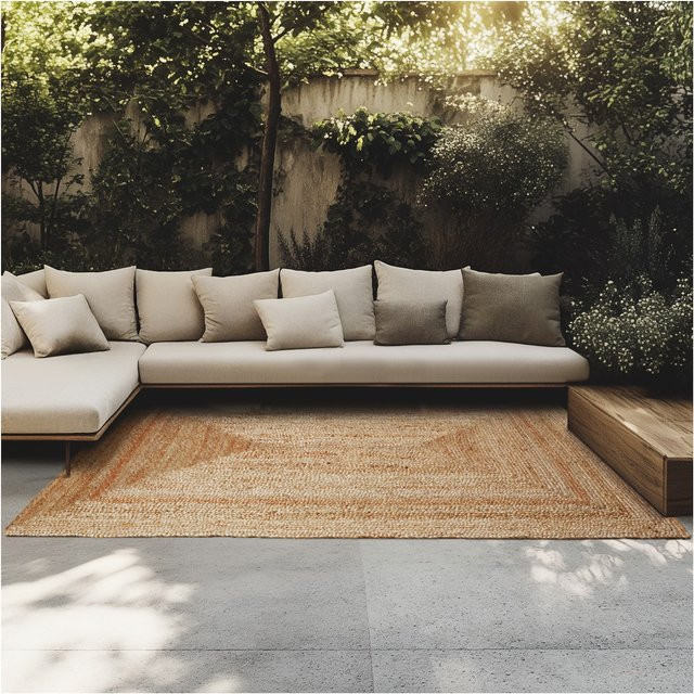 tectake Handgewebter Jute Teppich Glim im Boho-Stil für Innen und Außen, Braun/Beige, B: 230 cm, T: 160 cm, H: 1 cm - Bild 1