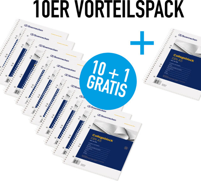 11er Set Soennecken Collegeblöcke DIN A5 kariert in Weiß - Bild 1