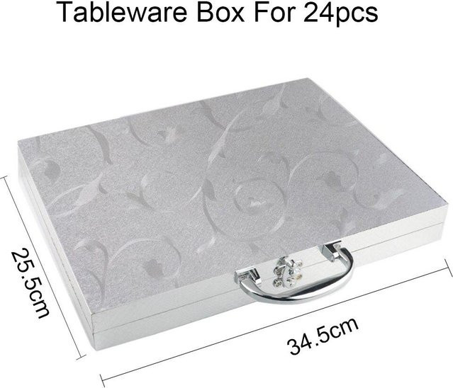 JANKNG HOME Geschirr-Box aus Holz für 24-teiliges Besteck-Set, Farben: Gold, Schwarz, Silber - Bild 1