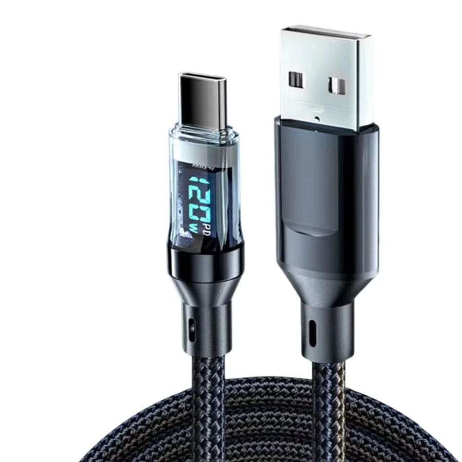 NNBILI USB-C Ladekabel mit LED-Anzeige, 120W Superschnelles Datenkabel, USB-C zu USB-C und USB-A zu USB-C, Schwarz - Bild 6