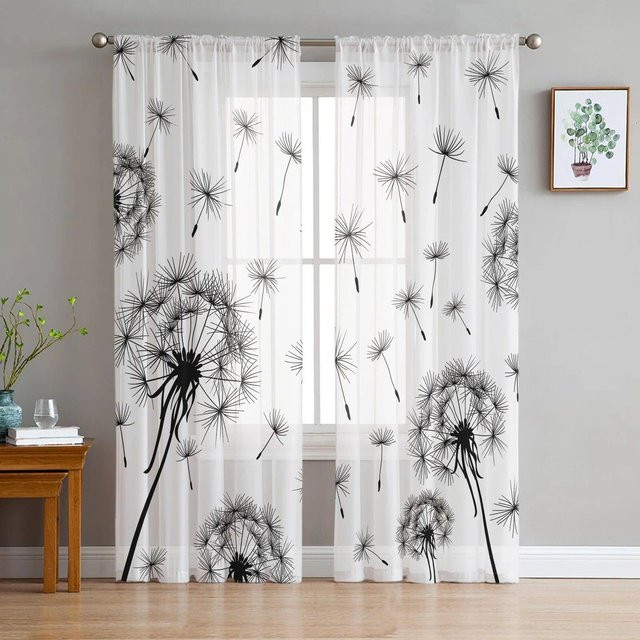 A Family Of Home Textiles Pusteblumen-Tüllvorhänge in Weiß und Transparent, moderne florale Fenstervorhänge für Wohnzimmer und Schlafzimmer, B: 135 cm, H: 160 cm, 2er-Set - Bild 1