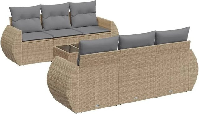 vidaXL 7-teilige Garten-Sofagarnitur aus Poly-Rattan in Beige mit Kissen und Gartentisch - Bild 1