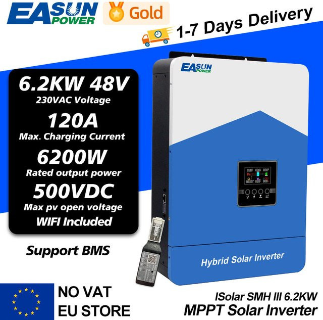 Easun Hybrider Solar-Wechselrichter mit MPPT und WLAN 6,2 kW in Weiß - Bild 1