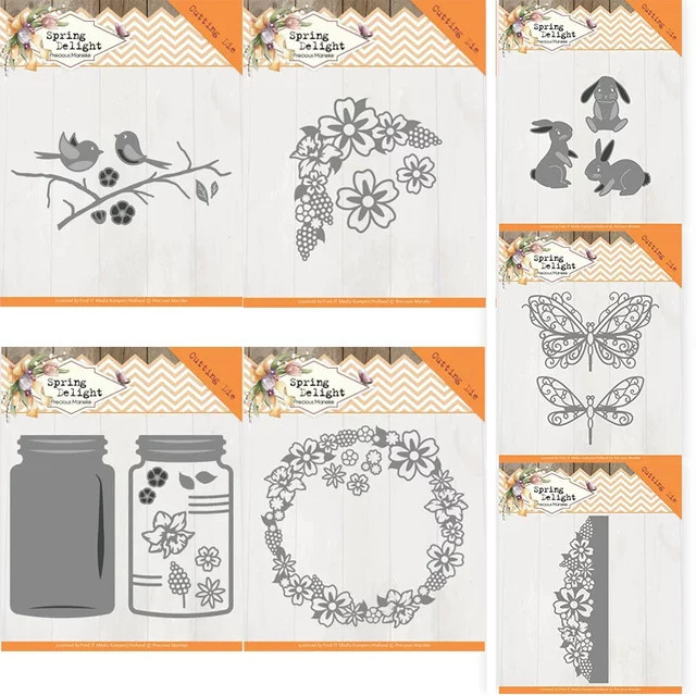 Mmao Handwerk Metall Stanzform aus Stahl mit Frühlingsblumen und Vögeln in Silber für DIY Scrapbooking und Fotokarten - Bild 1