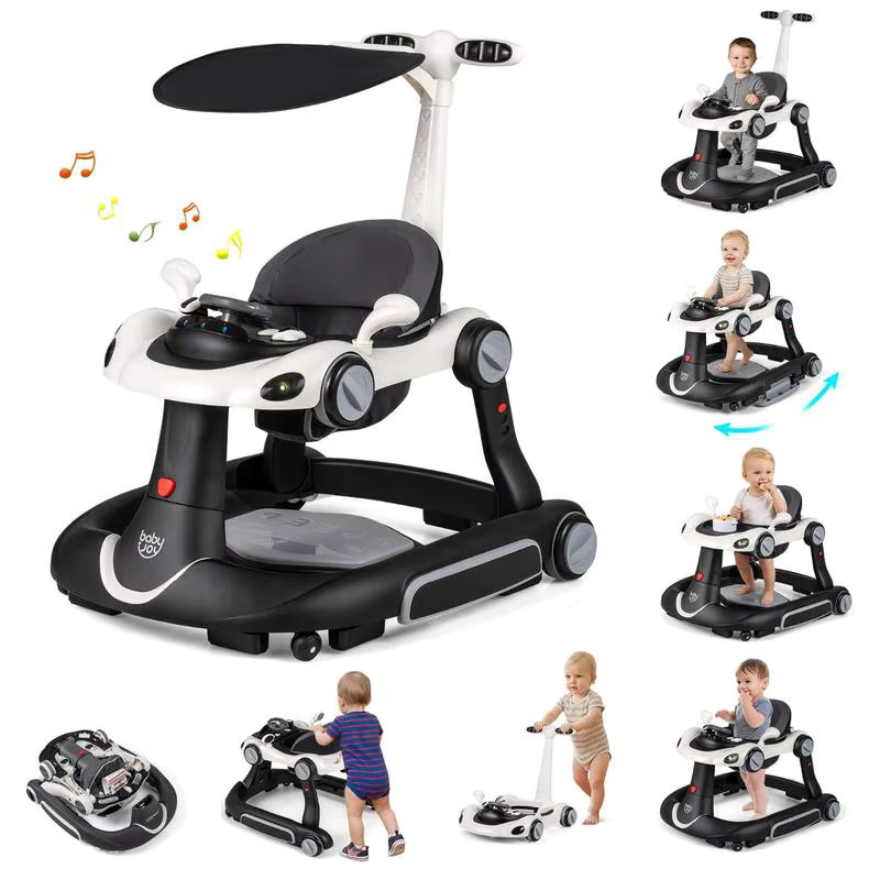 6-in-1 Babywalker Aktivitätscenter mit Verdeck und Musik, tragbare Hüpf- und Schaukelkombination für Kleinkinder, weiß - Bild 7