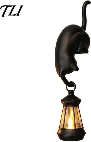 Tliyetper Katzen Wandhaken mit Laterne, 3D gedrucktes Regal-Sitzer Ornament in Schwarz - Bild 1