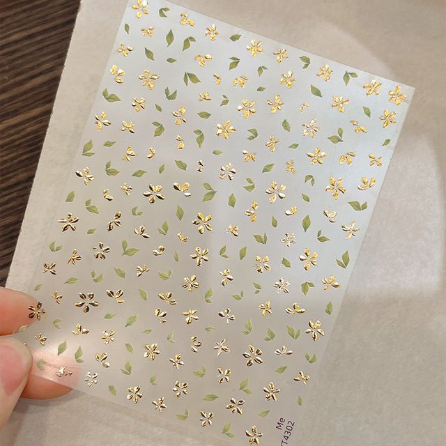 NAILFYOU Nagelkunst-Aufkleber, Goldene Grüne Blatt-Blumen, Metallic - Bild 1