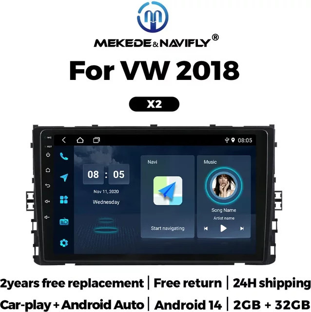 NAVIFANS Android 2DIN Autoradio mit CarPlay für Volkswagen VW T-Cross MQB Tiguan Atlas Passat und T6.1 in Schwarz - Bild 1
