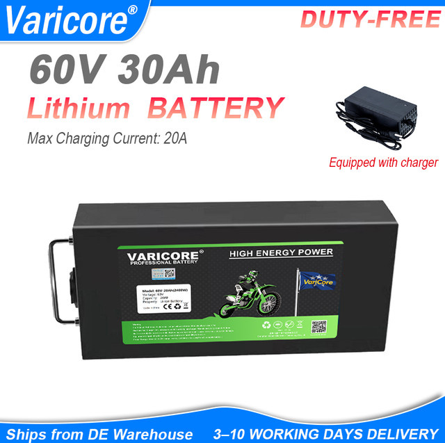 VariCore Lithium-Ionen-Akku für Elektroroller, 60V 30Ah, 2400W Nennleistung, 3000W Spitzenleistung, 50A Entladung, Schwarz - Bild 1