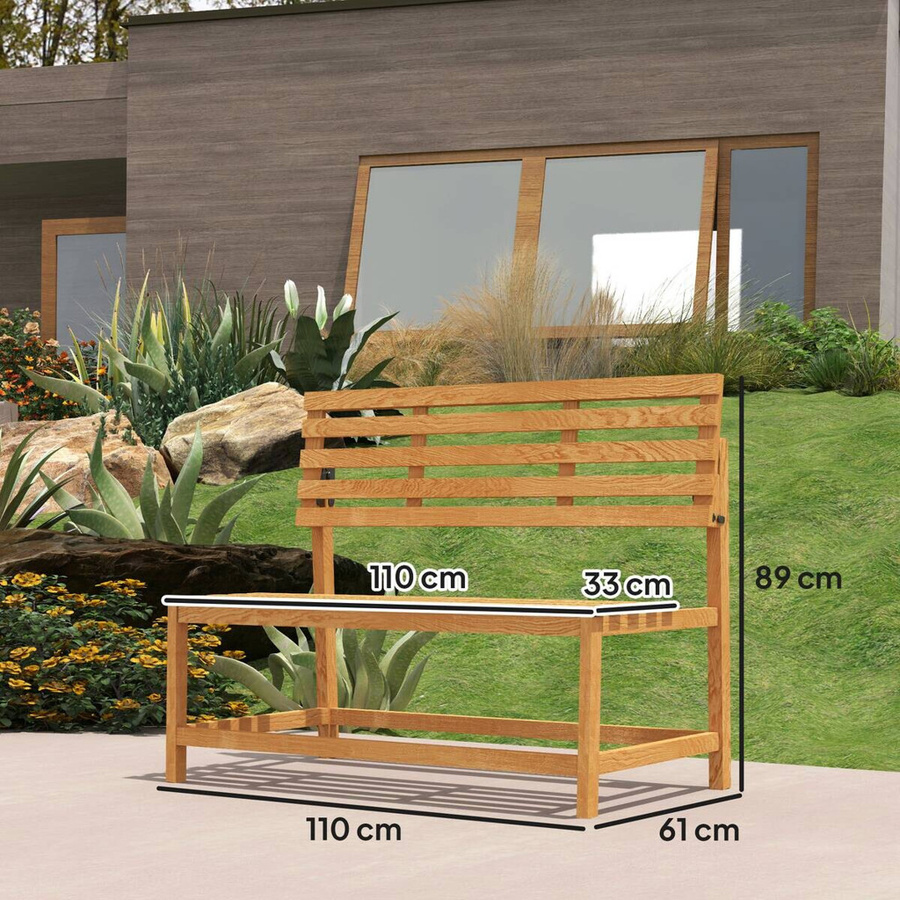 Outsunny Gartenbank aus Kiefernholz in Braun für Garten und Terrasse, B/H/L: 61 x 89 x 110 cm - Bild 3