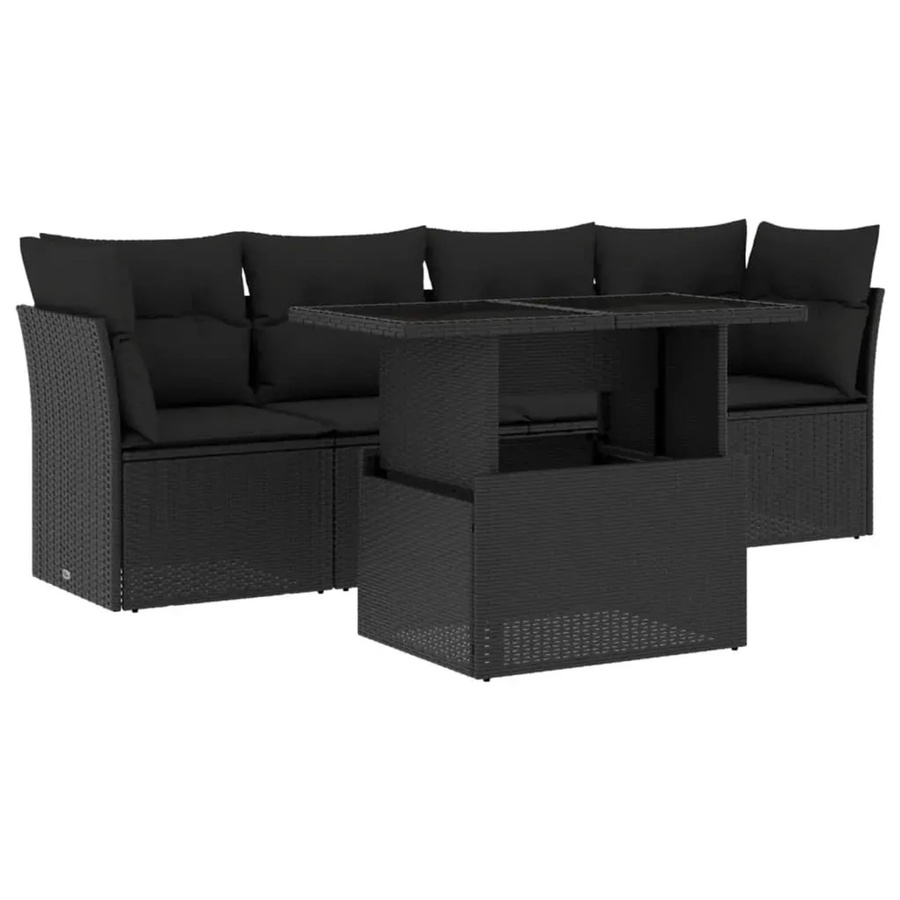 vidaXL 5-tlg Garten-Sofagarnitur in L-Form aus schwarzem Poly-Rattan mit Tisch und Kissen - Bild 2