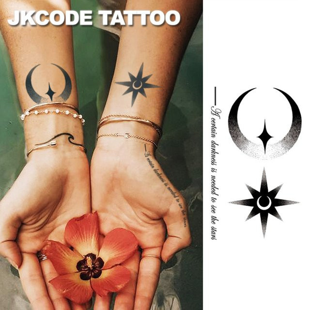 JKCODE TATTOO Halbmond-Stern Kräuter-Tattoo-Aufkleber, Unisex - Bild 1
