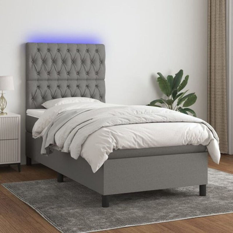 vidaxl Boxspringbett mit Matratze in Anthrazit und Grau aus Stoff, B/T/H: 90 x 200 x 118 cm - Bild 1