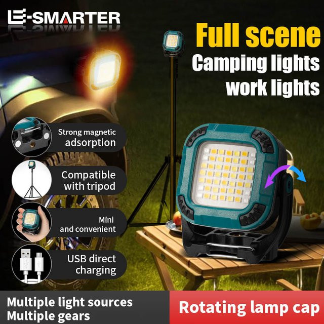 ESMARTER LED-Camping-Taschenlampe als tragbares Flutlicht, wiederaufladbar, Schwarz - Bild 1