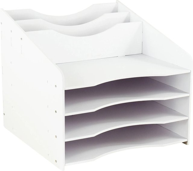 Relaxdays Dokumentenablage aus MDF in Weiß mit 4 Fächern für A4, Breite: 33,0 cm, Tiefe: 30,0 cm, Höhe: 6,0 cm - Bild 1