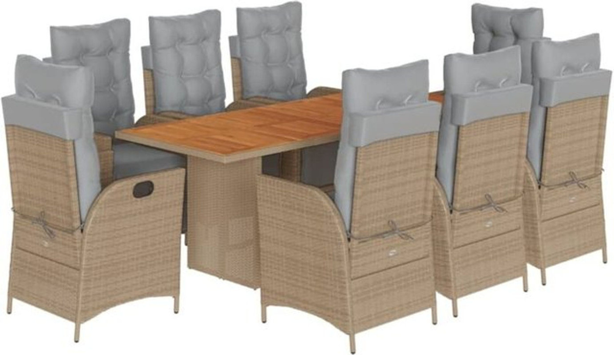 9-teilige Garten-Essgruppe mit Kissen aus Poly-Rattan in Beige und Grau von vidaxl - Bild 1