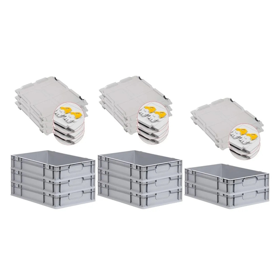 PROREGAL Spar Set 8x Eurobox Nextgen Economy mit Scharnierdeckel und gelben Schiebeschnappverschlüssen, Grau, H x B x T: 12 x 40 x 60 cm - Bild 2