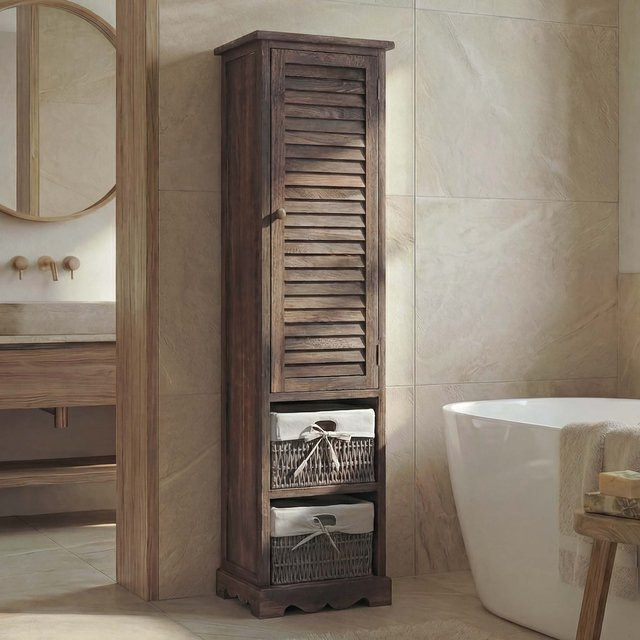 Badezimmerkommode MCW H20 aus Massivholz in Shabby Braun, B/T/H: 120 x 27 x 29 cm - Bild 1