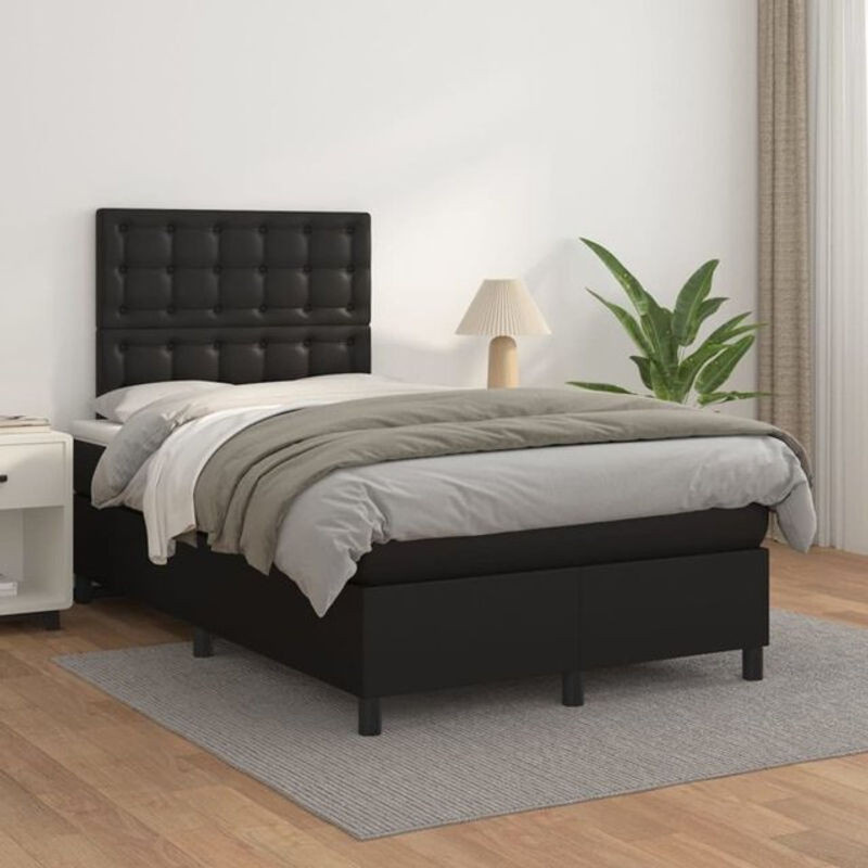vidaxl Boxspringbett mit Matratze in Schwarz aus Kunstleder, B/T/H: 200 x 120 x 118 cm - Bild 1