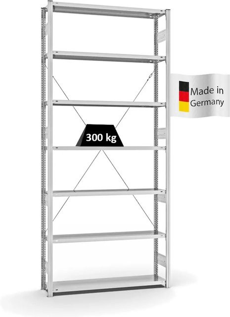 PROREGAL Fachbodenregal Stecksystem T-Profil Heavy-Duty Grundregal in Lichtgrau mit 7 Ebenen, H x B x T: 300 x 130 x 30 cm - Bild 1
